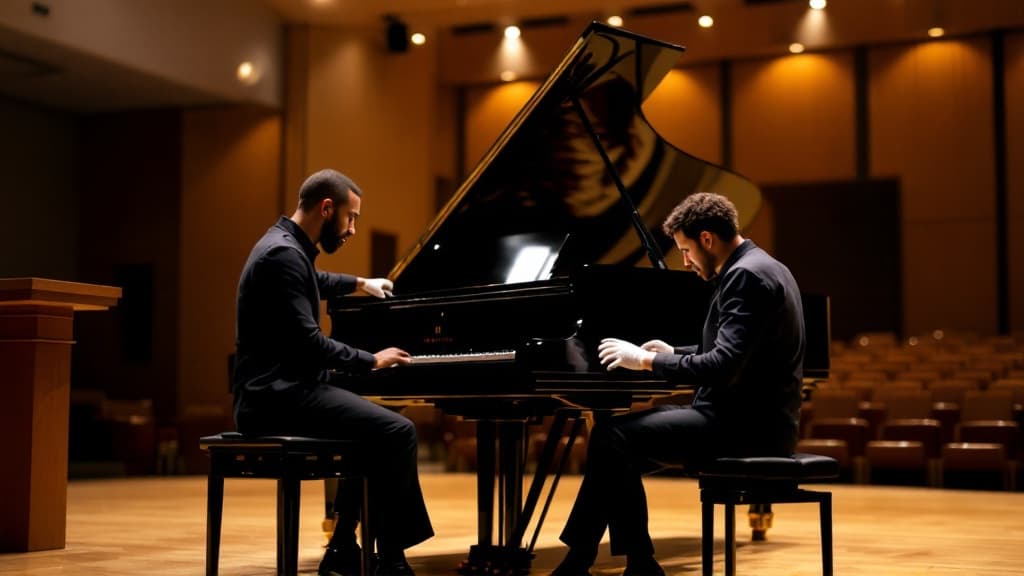 A Heritage Resonance grand piano in a concert hall setting